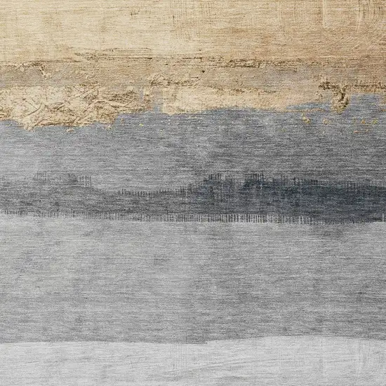 Gold And Gray Striped Washable Indoor Outdoor Area Rug Photo 9