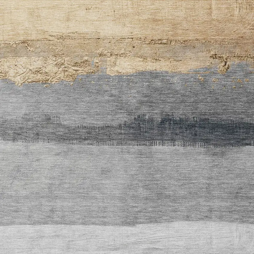 Gold And Gray Striped Washable Indoor Outdoor Area Rug Photo 9