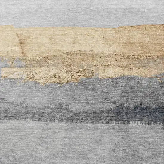 Gold And Gray Striped Washable Indoor Outdoor Area Rug Photo 9