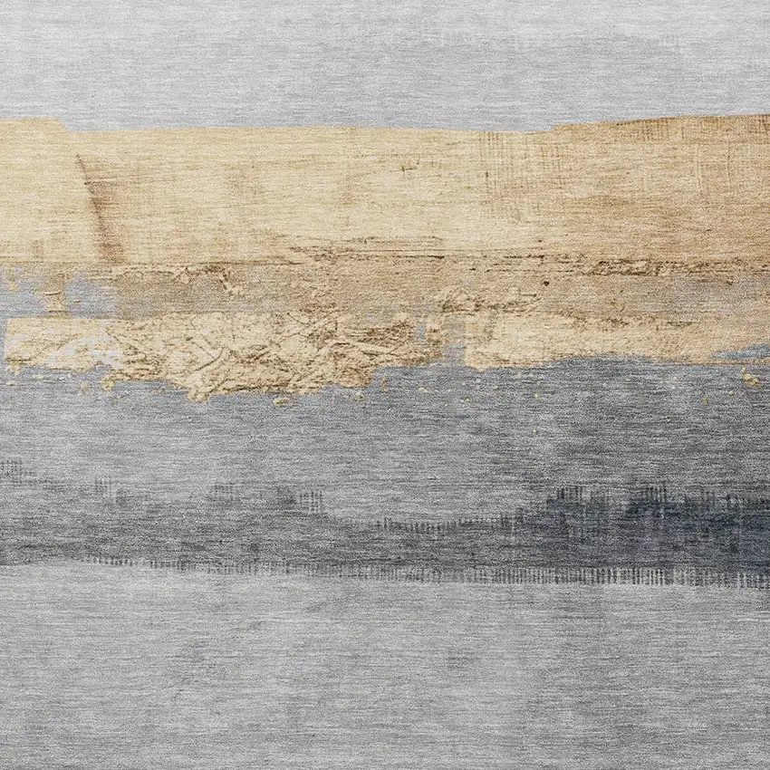 Gold And Gray Striped Washable Indoor Outdoor Area Rug Photo 9