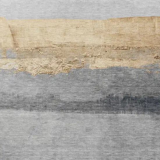 Gold And Gray Striped Washable Indoor Outdoor Area Rug Photo 3