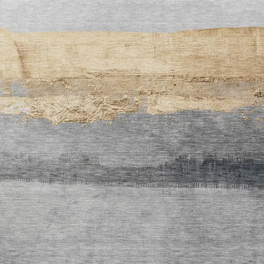 Gold And Gray Striped Washable Indoor Outdoor Area Rug Photo 3