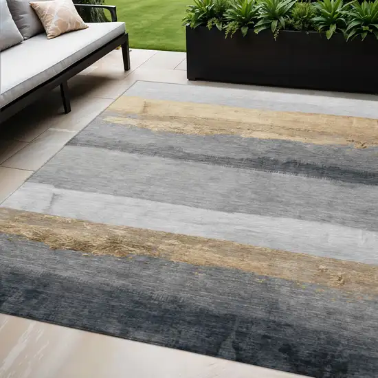 Gold And Gray Striped Washable Indoor Outdoor Area Rug Photo 2