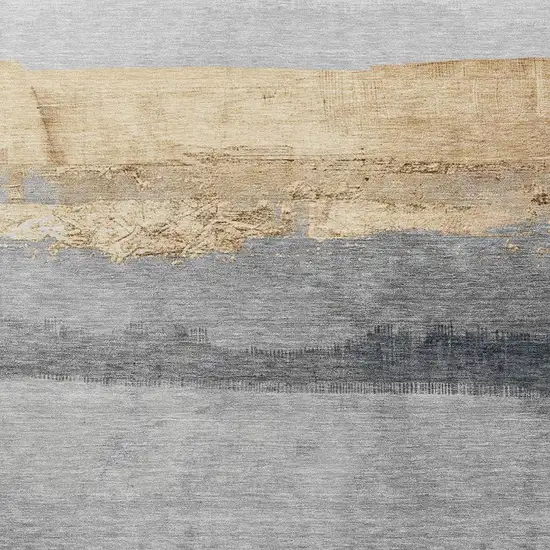 Gold And Gray Striped Washable Indoor Outdoor Area Rug Photo 3