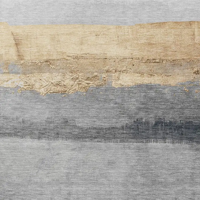 Gold And Gray Striped Washable Indoor Outdoor Area Rug Photo 3