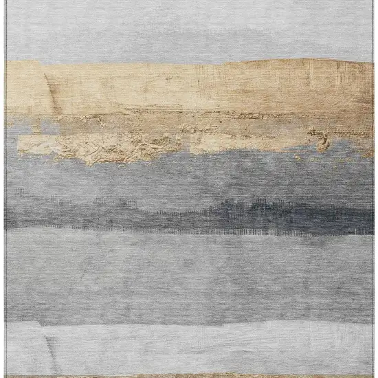 Gold And Gray Striped Washable Indoor Outdoor Area Rug Photo 4