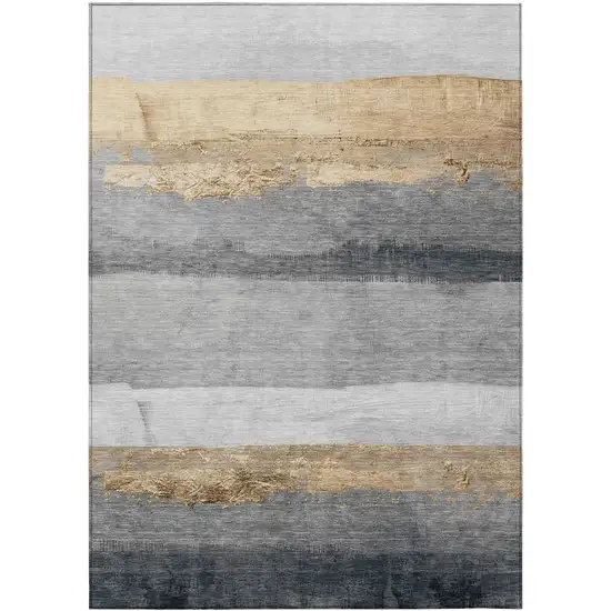 Gold And Gray Striped Washable Indoor Outdoor Area Rug Photo 8