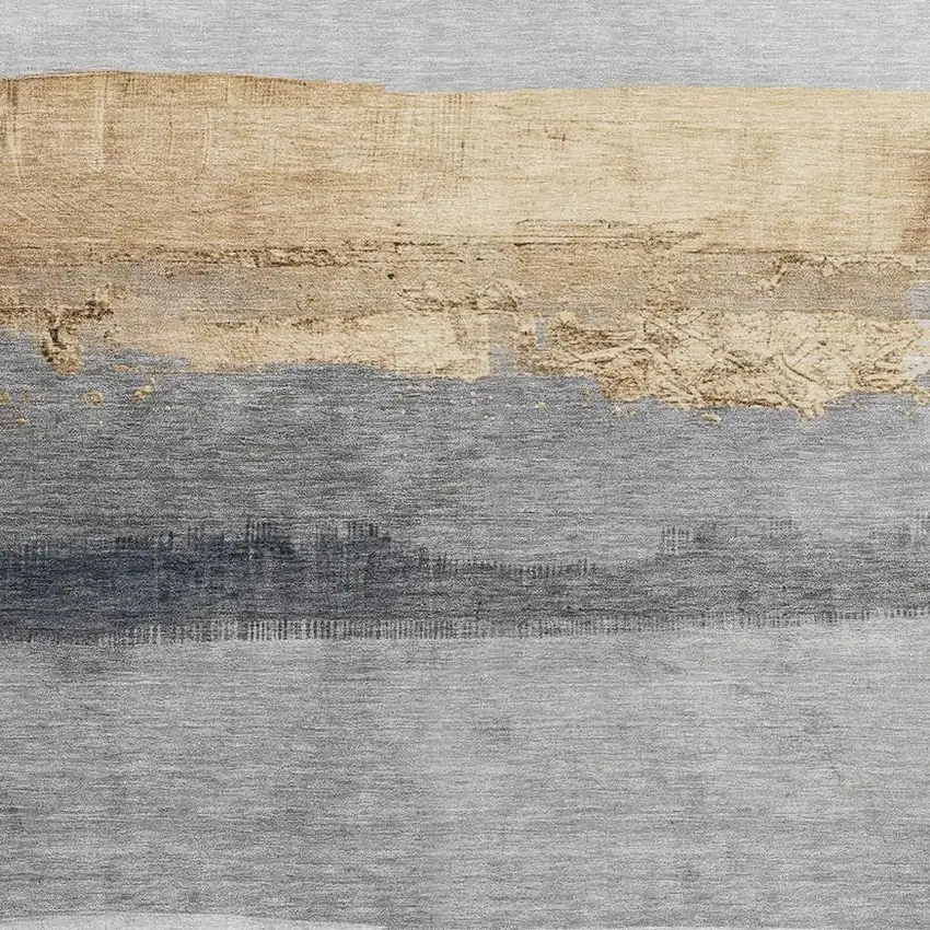 Gold And Gray Striped Washable Indoor Outdoor Area Rug Photo 3