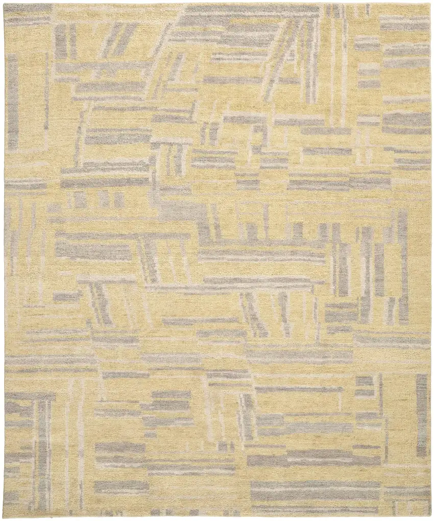 Gold And Gray Wool Abstract Hand Knotted Area Rug Photo 2