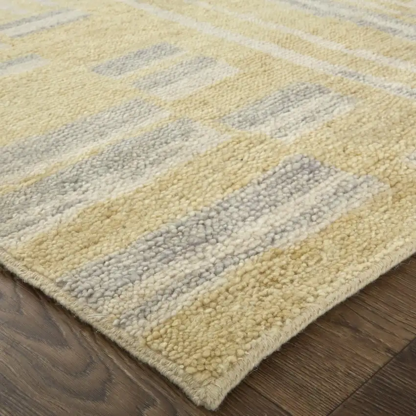 Gold And Gray Wool Abstract Hand Knotted Area Rug Photo 5