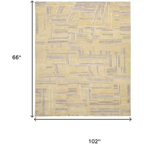Gold And Gray Wool Abstract Hand Knotted Area Rug Photo 7