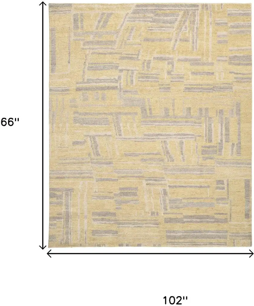 Gold And Gray Wool Abstract Hand Knotted Area Rug Photo 7