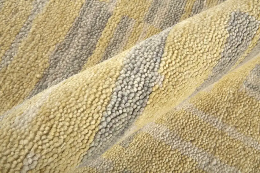 Gold And Gray Wool Abstract Hand Knotted Area Rug Photo 6