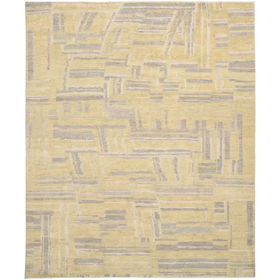 Gold And Gray Wool Abstract Hand Knotted Area Rug Photo 2