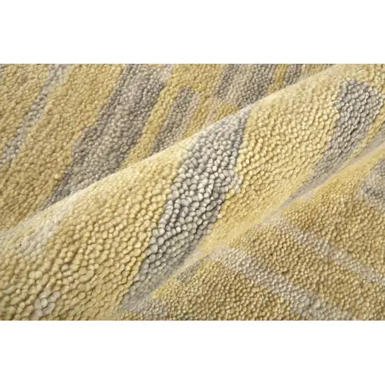 Gold And Gray Wool Abstract Hand Knotted Area Rug Photo 6