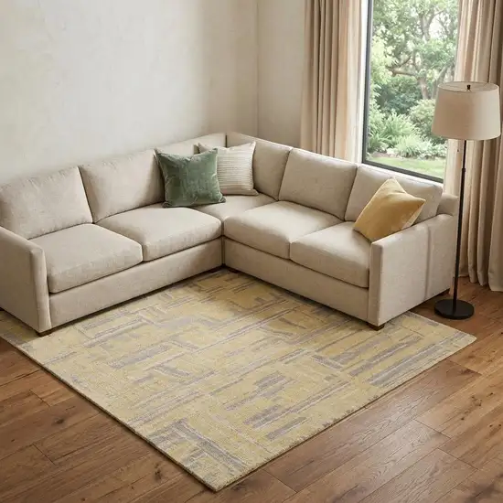 Gold And Gray Wool Abstract Hand Knotted Area Rug Photo 1