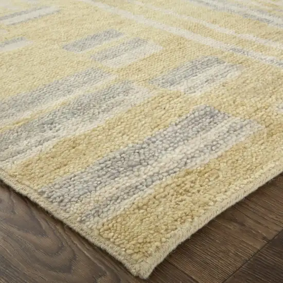 Gold And Gray Wool Abstract Hand Knotted Area Rug Photo 5