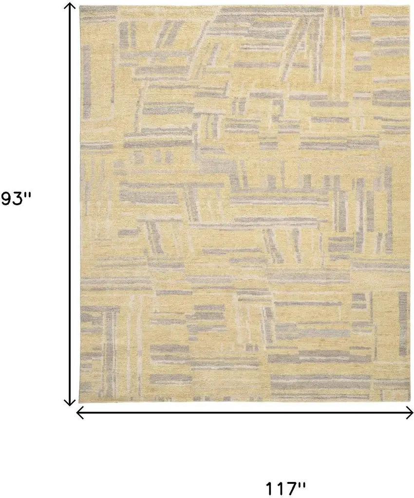 Gold And Gray Wool Abstract Hand Knotted Area Rug Photo 7