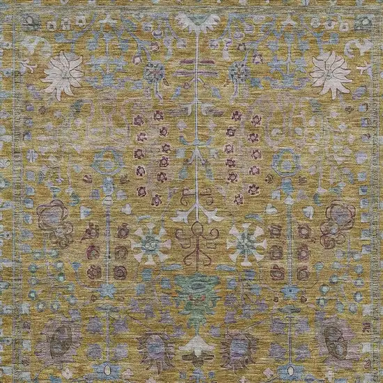 Gold And Green Floral Washable Indoor Outdoor Area Rug Photo 4
