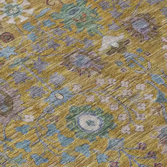 Gold And Green Floral Washable Indoor Outdoor Area Rug Photo 5