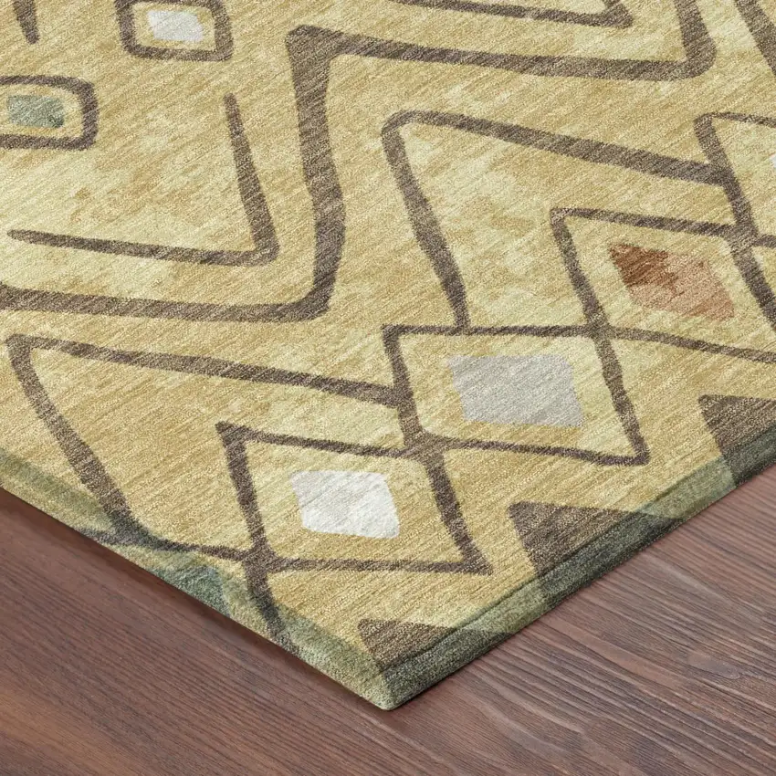 Gold And Green Geometric Washable Indoor Outdoor Area Rug Photo 5