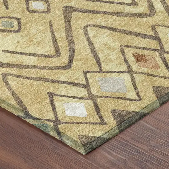 Gold And Green Geometric Washable Indoor Outdoor Area Rug Photo 5