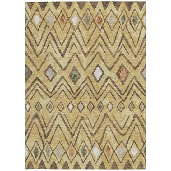 Gold And Green Geometric Washable Indoor Outdoor Area Rug Photo 4
