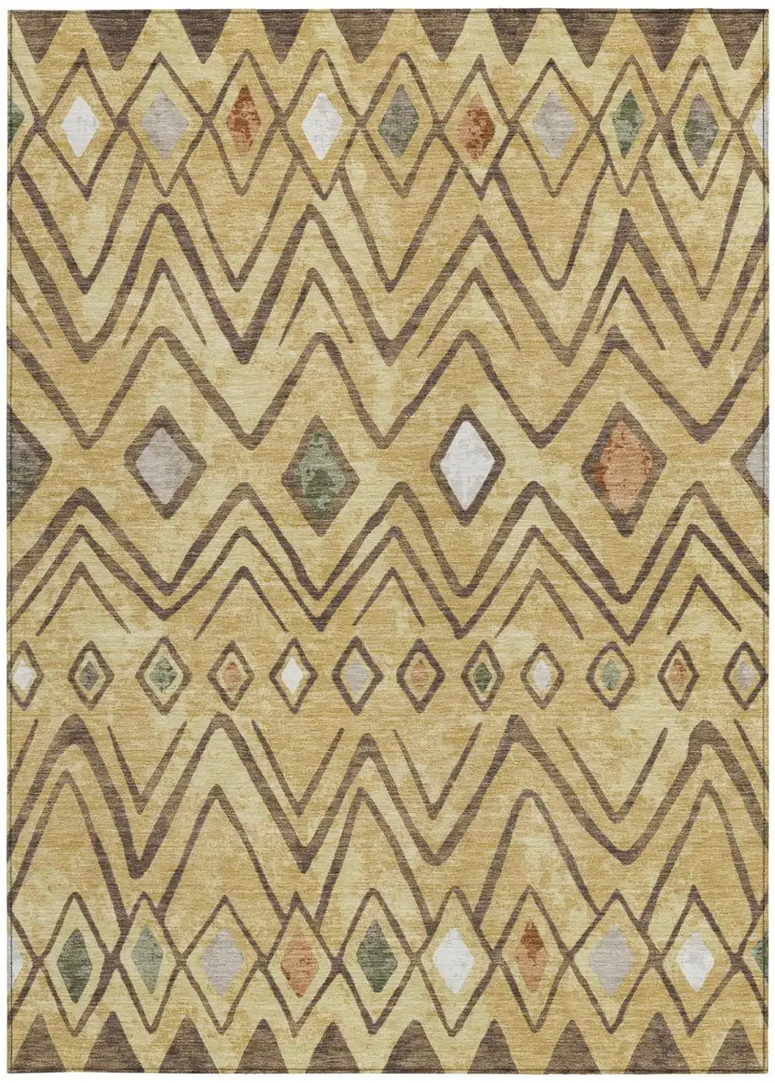 Gold And Green Geometric Washable Indoor Outdoor Area Rug Photo 4