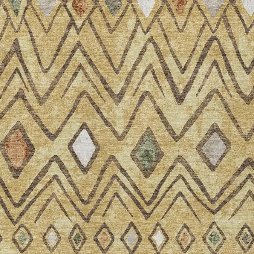 Gold And Green Geometric Washable Indoor Outdoor Area Rug Photo 3