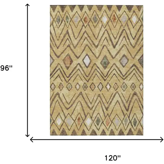 Gold And Green Geometric Washable Indoor Outdoor Area Rug Photo 7