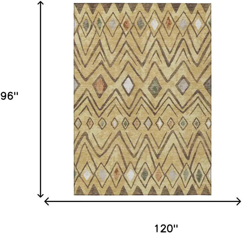 Gold And Green Geometric Washable Indoor Outdoor Area Rug Photo 7