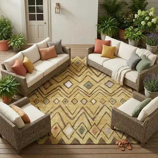 Gold And Green Geometric Washable Indoor Outdoor Area Rug Photo 1