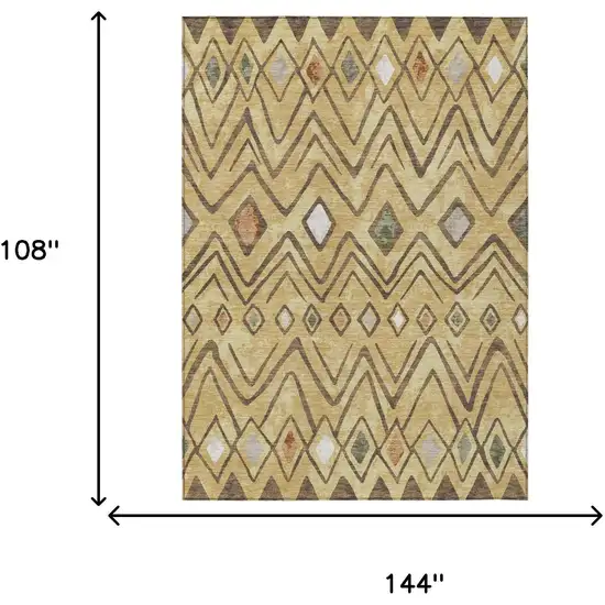 Gold And Green Geometric Washable Indoor Outdoor Area Rug Photo 7