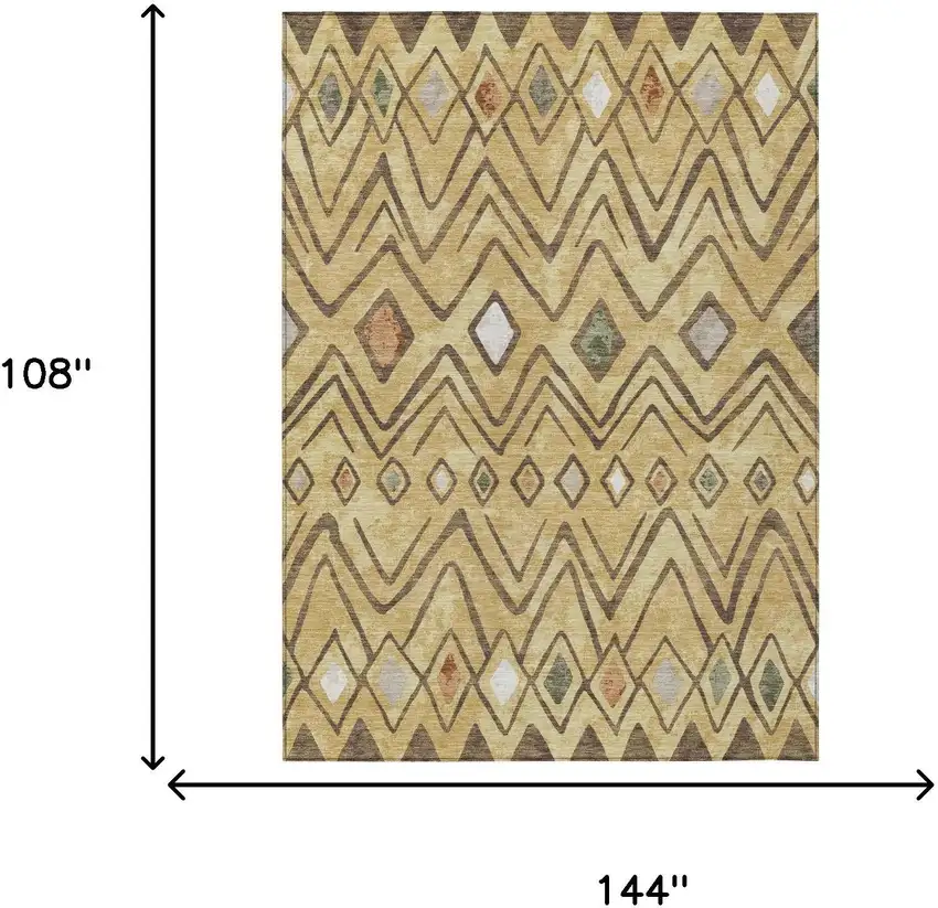Gold And Green Geometric Washable Indoor Outdoor Area Rug Photo 7