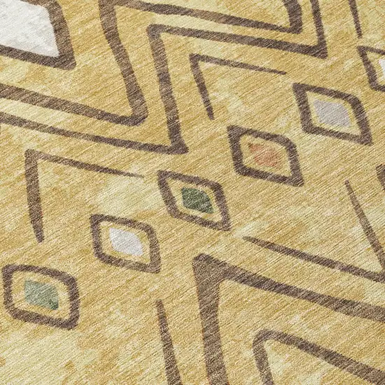 Gold And Green Geometric Washable Indoor Outdoor Area Rug Photo 6