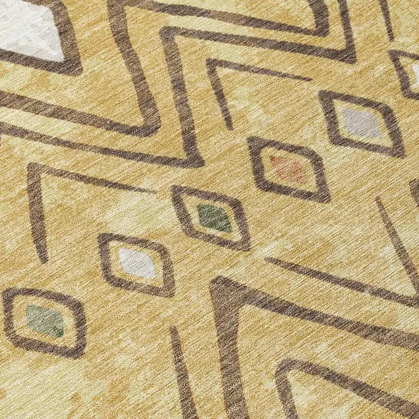 Gold And Green Geometric Washable Indoor Outdoor Area Rug Photo 6