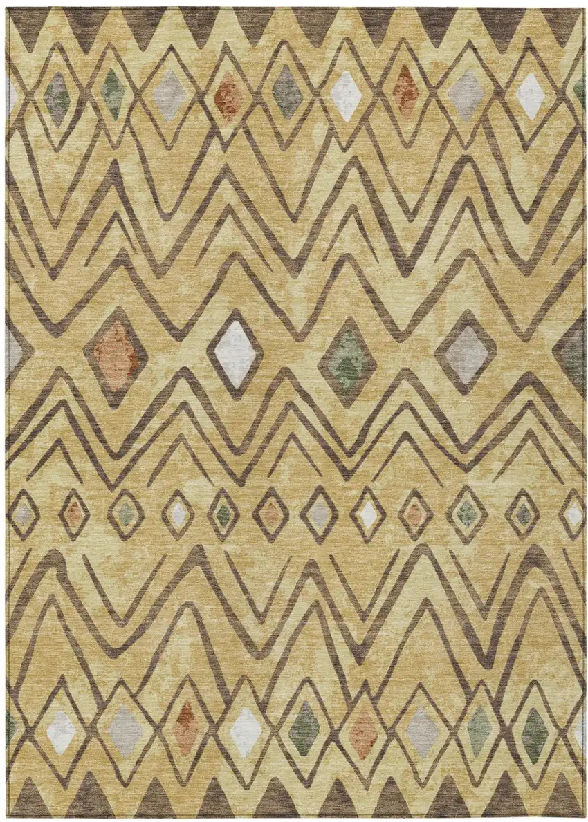 Gold And Green Geometric Washable Indoor Outdoor Area Rug Photo 2