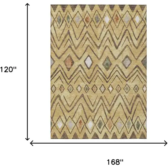 Gold And Green Geometric Washable Indoor Outdoor Area Rug Photo 7