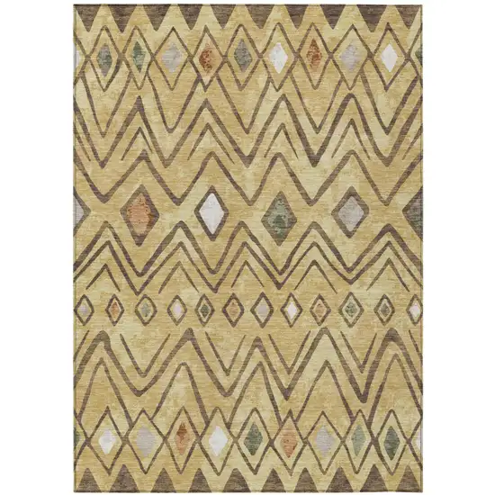 Gold And Green Geometric Washable Indoor Outdoor Area Rug Photo 2