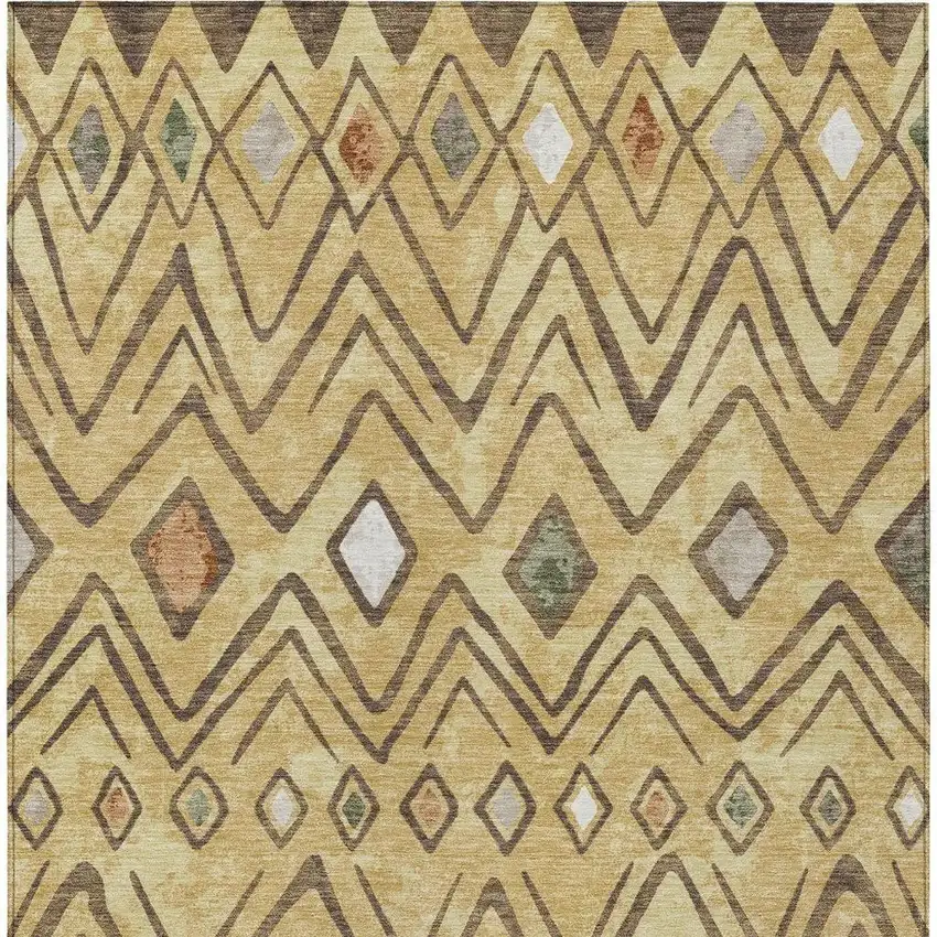Gold And Green Geometric Washable Indoor Outdoor Area Rug Photo 4