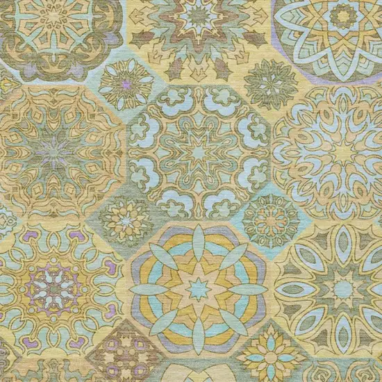 Gold And Green Patchwork Washable Indoor Outdoor Area Rug Photo 3