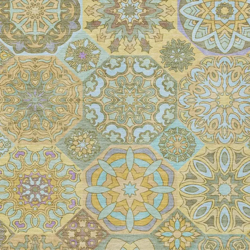 Gold And Green Patchwork Washable Indoor Outdoor Area Rug Photo 3