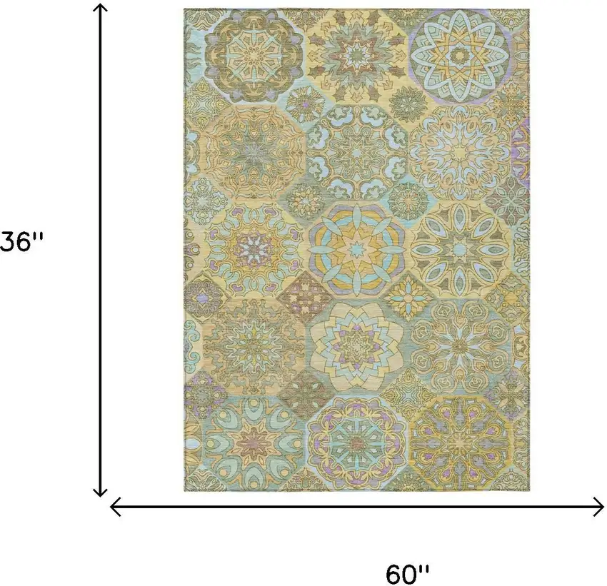 Gold And Green Patchwork Washable Indoor Outdoor Area Rug Photo 7