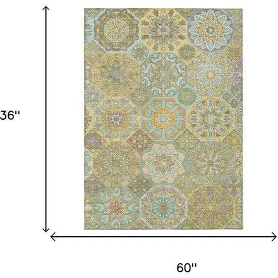 Gold And Green Patchwork Washable Indoor Outdoor Area Rug Photo 7