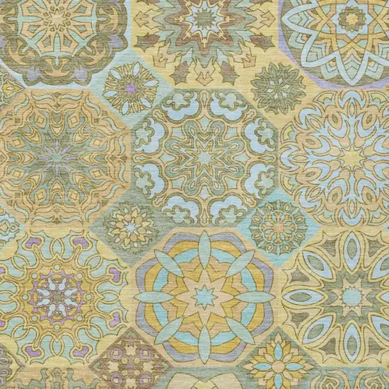 Gold And Green Patchwork Washable Indoor Outdoor Area Rug Photo 3