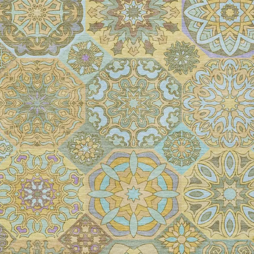 Gold And Green Patchwork Washable Indoor Outdoor Area Rug Photo 3