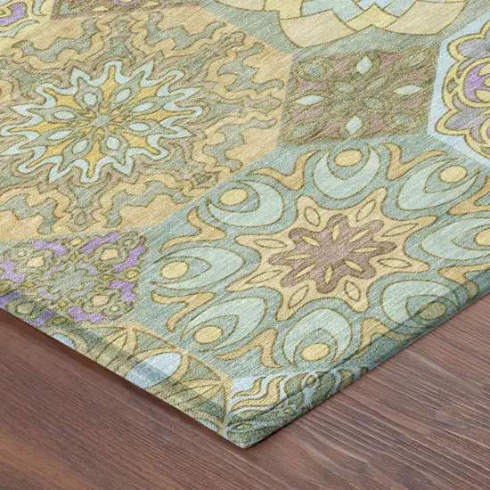 Gold And Green Patchwork Washable Indoor Outdoor Area Rug Photo 5