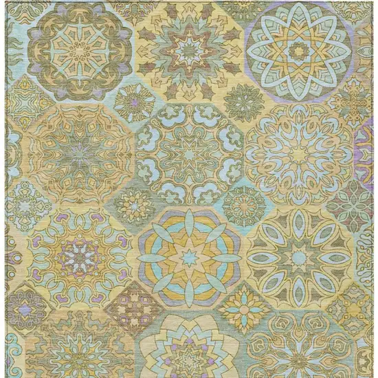Gold And Green Patchwork Washable Indoor Outdoor Area Rug Photo 4
