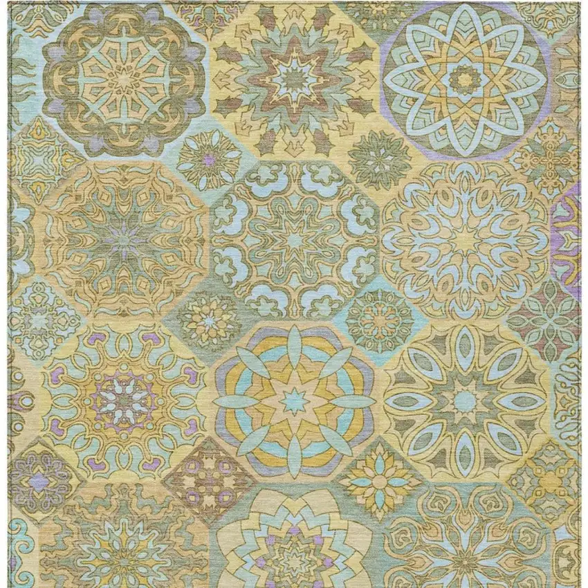 Gold And Green Patchwork Washable Indoor Outdoor Area Rug Photo 4