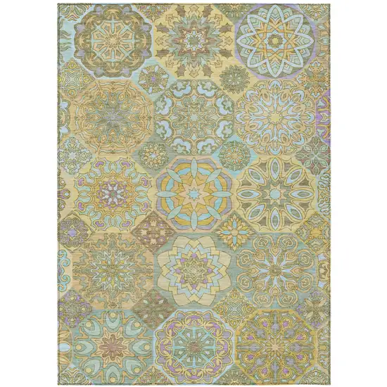 Gold And Green Patchwork Washable Indoor Outdoor Area Rug Photo 2